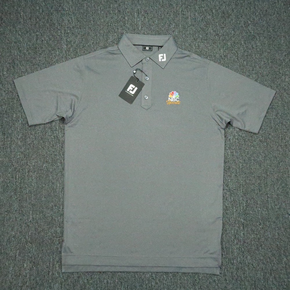 Footjoy Shirt Men Medium Gray Tour Collar Solid Lisle Performance NBC Sports NWT